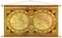 Carta Antica del Mondo Planisfero stampata tela con aste
