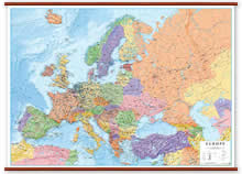 Carta Murale Europa Plastificata Laminata Politica Fisica con