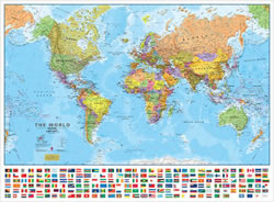 Planisfero carta del mondo plastificata con bandiere cartografia