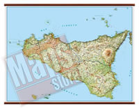 Sicilia carta murale plastificata con eleganti aste legno cartografia