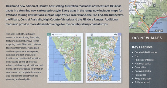 immagine di atlante stradale atlante stradale Australia - Queensland, New South Wales, Victoria, Tasmania, South and Western Australia, Northern Territory - atlante stradale a spirale con cartografia aggiornata, particolareggiata e facile da consultare - con tutta la rete stradale e piste per fuoristrada/4WD, con schede dettagliate sui parchi nazionali, profili autostradali, stazioni di servizio, campeggi, aree di sosta e di ristoro - edizione 2018