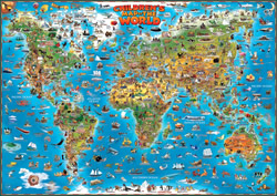 Planisfero Mappa del Mondo per bambini con monumenti animali