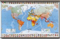 Carta del Mondo Planisfero Fisico Politico con bandiere plastificato