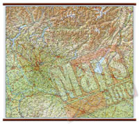 Lombardia carta murale plastificata con eleganti aste legno cartografia