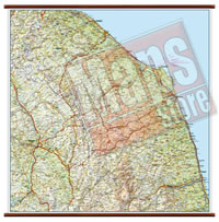 Marche carta murale plastificata con eleganti aste legno cartografia