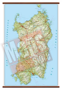 Sardegna carta murale plastificata con eleganti aste legno cartografia