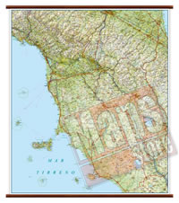 Toscana carta murale plastificata con eleganti aste legno cartografia