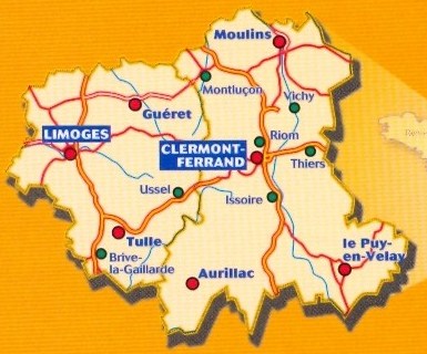 immagine di mappa stradale mappa stradale n. 522 - Alvernia-Limousin - con Limoges, Clermont-Ferrand, Tulle, Moulins