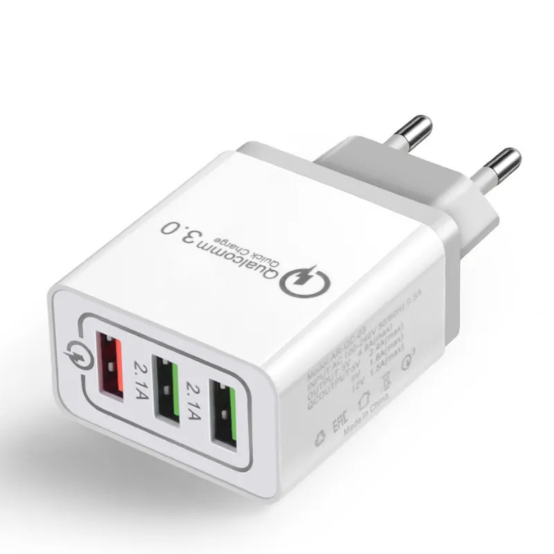 immagine di caricatore da viaggio caricatore da viaggio Caricatore USB, con 3 Porte USB e Carica Veloce Quick Charge QC3.0, presa da muro EU - compatto, leggero e portatile