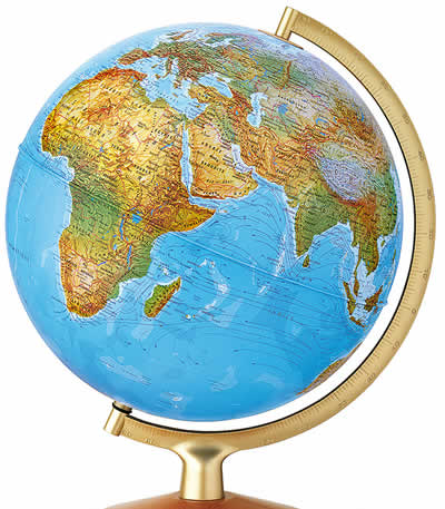 immagine di globo geografico globo geografico Elegante Globo Luminoso Fisico/Politico con Meridiano in Metallo dorato e Base Legno - diametro 30 cm