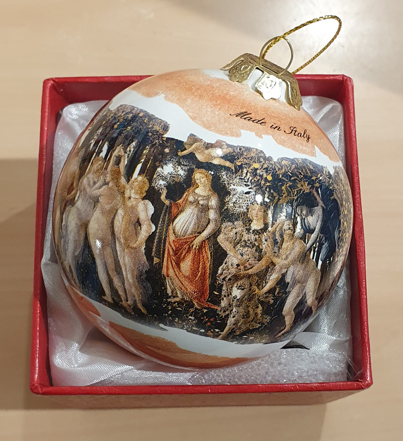 immagine di palla di natale palla di natale Palla di Natale in vetro - La Primavera di Botticelli, Uffizi - diametro 8 cm - con scatola regalo - made in Italy