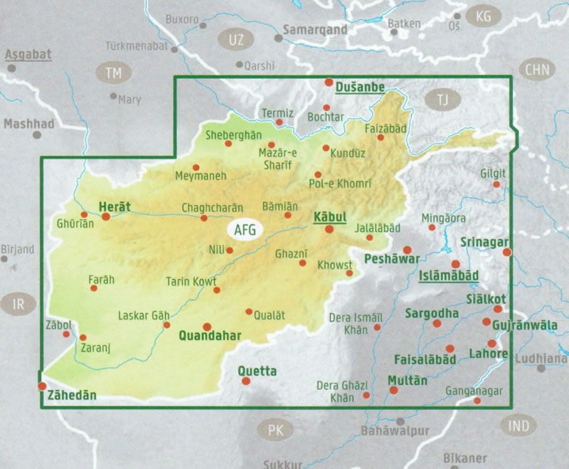immagine di mappa stradale mappa stradale Afghanistan - Kabul, Qandahar/Kandahar, Baghlan, Mazar-i Sharif, Meymaneh, Herat, Farah, Lashkar Gah, Gardez - mappa stradale - EDIZIONE 2025