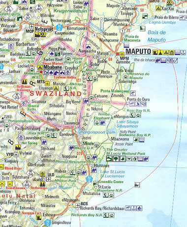 immagine di mappa stradale mappa stradale Africa meridionale - con Cape Town, Johannesburg, Maputo, Lusaka, Windhoek, Harare, Gaborone, Lubango, Luanda, Kinshasa, Brazzaville, Kigali, Nairobi, Dodoma, Antananarivo, Comore e Seychelles