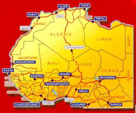 immagine di mappa stradale mappa stradale n.741 - Africa Nord e Ovest - con Marocco, Algeria, Tunisia, Libia, Mauritania, Mali, Niger, Tchad, Senegal, Gambia, Guinea, Sierra Leone, Liberia, Costa d'Avorio, Burkina, Togo, Benin, Ghana, Nigeria, Cameroun, Rep. Centrafricana