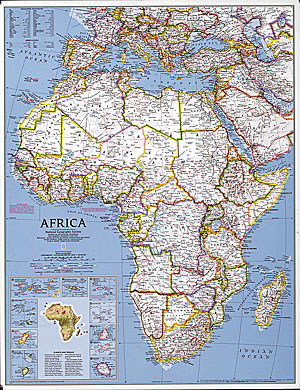 immagine di mappa murale mappa murale Africa con il Mediterraneo - mappa murale politica - 91 x 119 cm