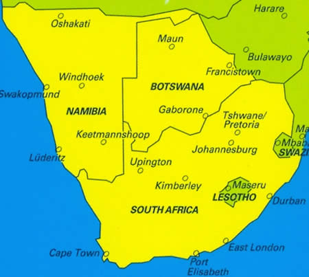 immagine di mappa stradale mappa stradale Sud Africa - con Sudafrica, Namibia, Botswana, Lesotho, Swaziland - mappa stradale - edizione 2013