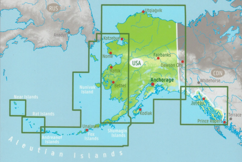 immagine di mappa stradale mappa stradale Alaska - con Anchorage, Dillingham, Nome, Kotzebue, Fairbanks, College, Juneau, Kodiak, Ketchikan, Sitka, Palmer, Bethel, Barrow, Kenai, Attu Island, Rat Islands, Andreanof Islands, Shumagin Islands - EDIZIONE Dicembre 2022