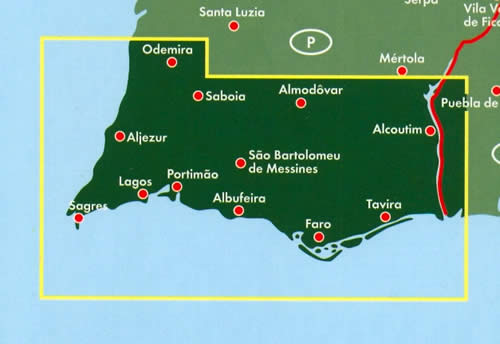 immagine di mappa stradale mappa stradale Algarve - con Albufeira, Alcoutim, Aljezur, Castro Marim, Faro, Lagoa, Lagos, Loulé, Monchique, Olhão, Portimão, São Brás de Alportel, Silves, Tavira, Vila do Bispo, Vila Real de Santo António - edizione 2019