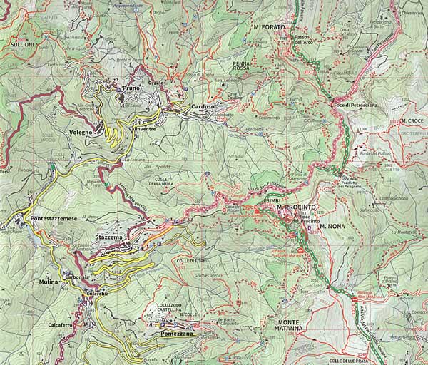 immagine di mappa topografica mappa topografica Alpi Apuane - carta dei sentieri impermeabile e antistrappo - con Versilia, Garfagnana, Pania della Croce, Bassa Lunigiana, Massa, Carrara, Monte Cavallo - con sentieri CAI, Sentieri Alta Versilia, Trekking Frazioni Camaioresi, Via Francigena, Percorso Linea Gotica