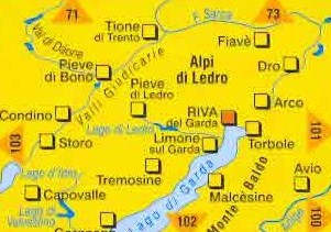 immagine di mappa topografica mappa topografica n.071 - Alpi di Ledro, Valli Giudicarie - con Gargnano, Monte Baldo, Arco, Riva del Garda, Tione di Trento, Storo