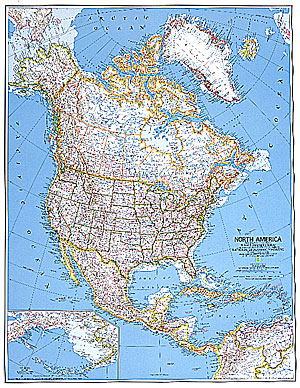 immagine di mappa murale mappa murale America del Nord (Canada, Stati Uniti, Messico) - mappa murale politica - 91 x 119 cm