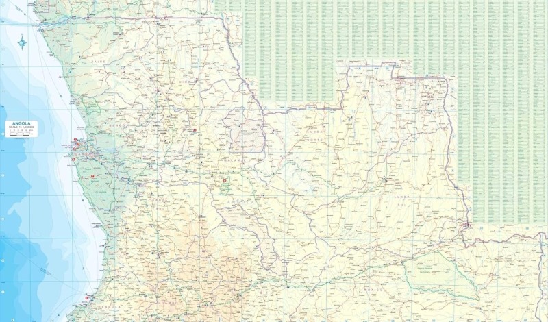 immagine di mappa stradale mappa stradale Angola - con Matadi, Luanda, Kuango, Saurimo, Sumbe, Tombua, Cabinda, Luena - EDIZIONE 2026