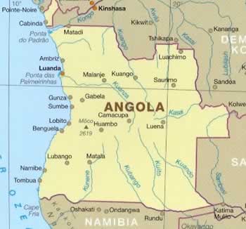 immagine di mappa stradale mappa stradale Angola - con Matadi, Luanda, Kuango, Saurimo, Sumbe, Tombua, Cabinda, Luena - Mappa Plastificata