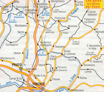 immagine di mappa topografica mappa topografica N.520 - Appennino bolognese, Mugello, dintorni di Firenze, Fiesole, Rufina, Borgo S. Lorenzo, Barberino, Firenzuola