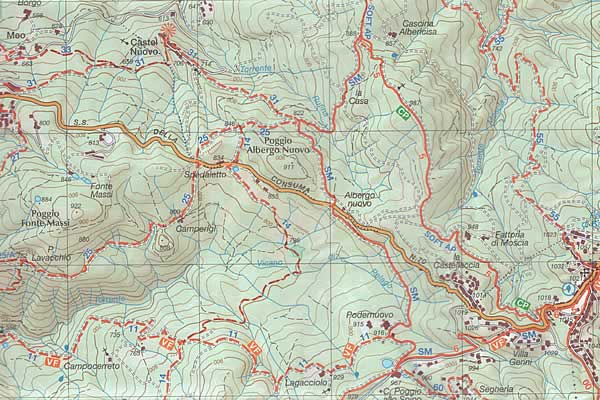 immagine di mappa topografica mappa topografica n.01 - Appennino Fiorentino - Via degli Dei, Alta Via dei Parchi, Cammino di Dante, Via Romea dei Guidi - con Firenzuola, Monte Bastione, Monte Gazzaro, Palazzuolo sul Senio, Marradi, Passo della Futa, Colla di Casaglia, Monte Lavane - carta escursionistica dei sentieri - con rifugi, sentieri CAI numerati, sorgenti, cascate, punti panoramici, aree pic-nic e campeggi - EDIZIONE 2023