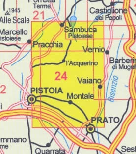 immagine di mappa topografica mappa topografica n.24 - Appennino Pistoiese e Pratese - con Pistoia, Cantagallo, Montale, Vaiano, Sambuca, l'Acquerino, Prato