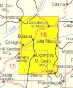 immagine di mappa topografica mappa topografica n.16 - Appennino Reggiano e Alta Garfagnana - con Busana, Castelnovo, Villa Minozzo, Ligonchio