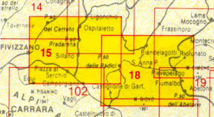 immagine di mappa topografica mappa topografica 15/18 - Appennino Toscoemiliano, P.so dell' Abetone, Pievepelago, P.sso delle Radici