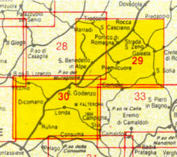 immagine di mappa topografica mappa topografica 29/30 - Appennino Toscoromagnolo, Rufina, Londa, Dicomano, Portico di Romagna