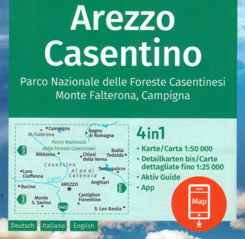immagine di mappa topografica mappa topografica n.2459 - Arezzo, Casentino, Parco Nazionale Foreste Casentinesi, Monte Falterona, Campigna, Cortona, Bibbiena, Monte S. Savino, Loro Ciuffenna, Chiusi della Verna, Anghiari, Castiglion Fiorentino, Sansepolcro - mappa plastificata, compatibile con GPS - nuova edizione