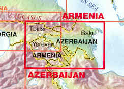 immagine di mappa stradale mappa stradale Armenia e Azerbaijan - con Yerevan e Baku