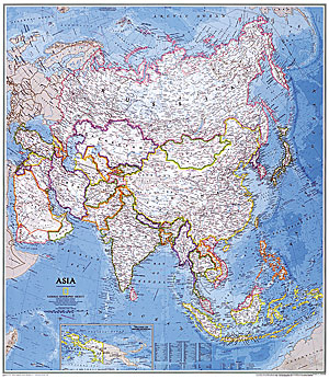 immagine di mappa murale mappa murale Asia - Mappa Murale Politica