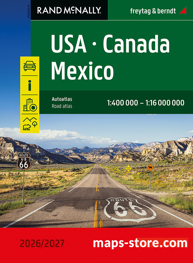 immagine di atlante stradale atlante stradale Atlante stradale - Stati Uniti d'America (USA), Canada e Messico - con percorsi panoramici, mappe dei Parchi Nazionali, piante di città e tabelle delle distanze - EDIZIONE 2026