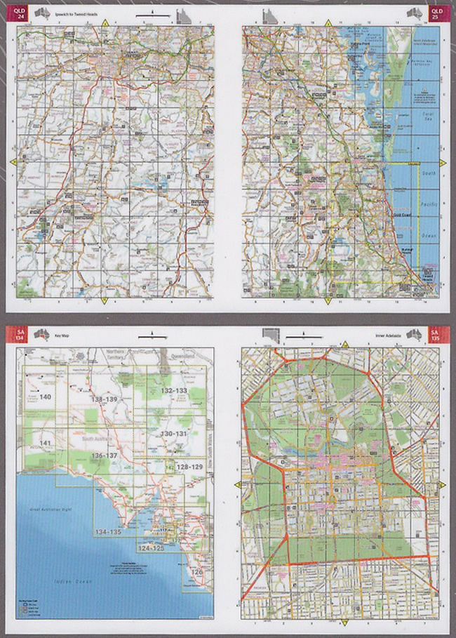 immagine di atlante stradale atlante stradale Australia - Queensland, New South Wales, Victoria, Tasmania, South and Western Australia, Northern Territory - atlante stradale a spirale con pratico formato 19 x 25 cm - con piste per 4WD, stazioni di servizio, aree di sosta, campeggi, luoghi di interesse - nuova edizione