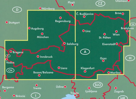 immagine di mappa stradale mappa stradale Austria / Österreich - con Vienna, St. Pölten, Linz/Lienz, Salisburgo (Salzburg), Innsbruck, Bregenz, Klagenfurt, Graz, Eisenstadt, Wels, Villaco (Villach)