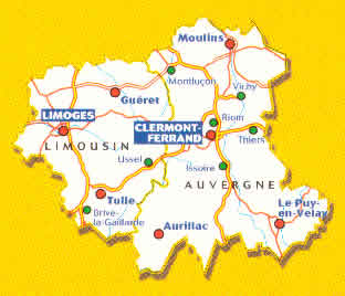 immagine di mappa stradale mappa stradale n. 522 - Auvergne, Limousin / Alvernia, Limosino - con Limoges, Bellac, Rochechouart, Guéret, Aubusson, Ussel, Tulle, Brive-la-Gaillarde Aurillac, Mauriac, Saint-Flour, Issoire, Clermont-Ferrand, Riom, Thiers, Ambert, Brioude, Yssingeaux, Le Puy-en-Velay, Vichy, Moulins, Montluçon - mappa stradale con stazioni di servizio e autovelox - nuova edizione