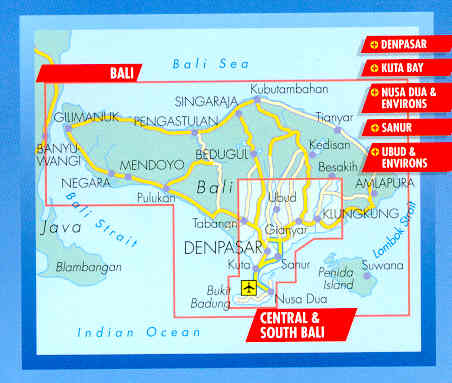 immagine di mappa stradale mappa stradale Bali, Denpasar e isola Penida