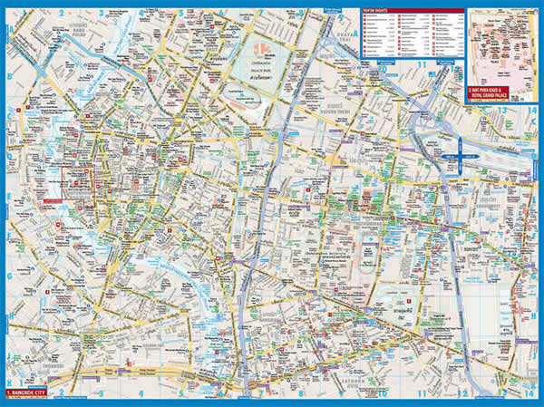 immagine di mappa di città mappa di città Bangkok - con il centro di Bangkok, Wat Phra Kaeo, Royal Grand Palace e dintorni - mappa della città plastificata, impermeabile, scrivibile e anti-strappo - dettagliata e facile da leggere, con trasporti pubblici, attrazioni e luoghi di interesse - nuova edizione