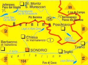 immagine di mappa topografica mappa topografica 93 - Bernina, Sondrio - con St. Moritz, Valtellina