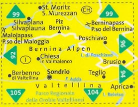 immagine di mappa topografica mappa topografica n.93 - Bernina, Valmalenco, Sondrio, St. Moritz, Valtellina, Silvaplana, Poschiavo, Brusio, Teglio, Parco delle Orobie Valtellinesi - mappa plastificata, compatibile con GPS - edizione 2017