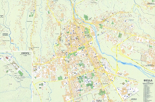 immagine di mappa di città mappa di città Biella - mappa di città con il centro storico e dintorni, con mappa del centro di Oropa