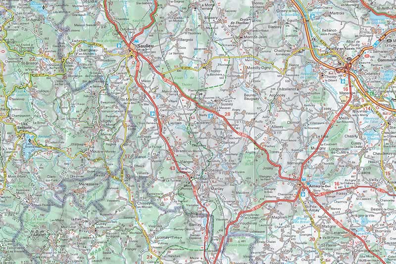 immagine di mappa stradale regionale mappa stradale regionale Borgogna / Bourgogne / Burgundy - con Dijon / Digione, Côte-d'Or, Beaune, Montbard, Chalon-sur-Saône, Louhans, Mâcon, Charolles, Autun, Château-Chinon, Nevers, Cosne-Cours-sur-Loire, Clamecy, Avallon, Auxerre, Sens - mappa stradale Michelin n. 519 - con stazioni di servizio e autovelox - EDIZIONE Dicembre 2023