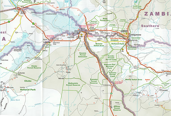 immagine di mappa stradale mappa stradale Botswana - con Gaborone, Francistown, Molepolole, Serowe - mappa stradale, impermeabile e antistrappo - con luoghi panoramici, parchi e riserve naturali - EDIZIONE 2024