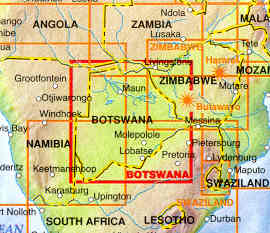 immagine di mappa stradale mappa stradale Botswana e Zimbabwe - con Gaborone, Harare, Bulawayo, Parco Naturale Great Zimbabwe, Lago Mutirikwi, Cascate Vittoria - nuova edizione