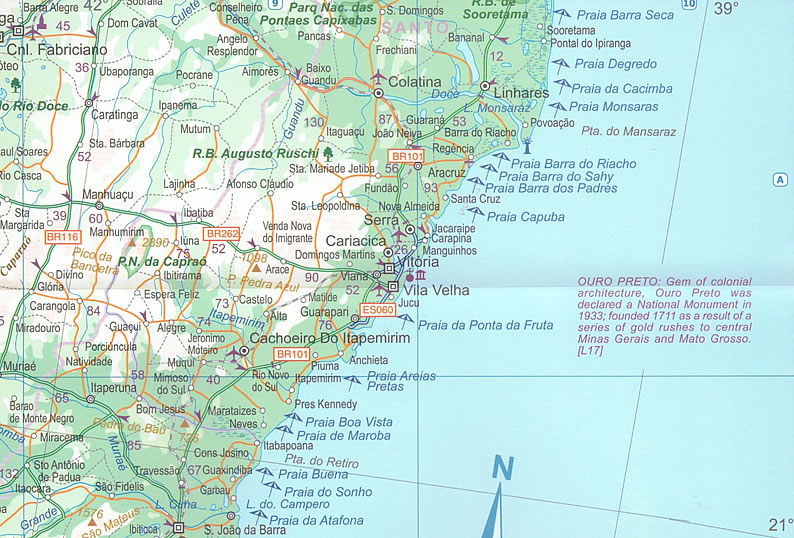immagine di mappa stradale mappa stradale Brasile / Brazil - con San Paolo, Rio de Janeiro, Isola di Fernando de Noronha, Salvador, Brasilia, Fortaleza, Belo Horizonte, Manaus, Curitiba, Recife, Porto Alegre, Belém, Goiânia, Guarulhos, Campinas, São Luís, São Gonçalo, Maceió, Duque de Caxias, Natal, Campo Grande - mappa stradale, impermeabile e antistrappo - con spiagge e luoghi panoramici - nuova edizione