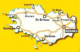 immagine di mappa stradale mappa stradale n. 512 - Bretagna / Bretagne / Brittany - con Rennes, St-Brieuc, Vannes, Dinan, St-Malo, Fougeres, Lorient, Quimper, Brest, Morlaix, Lannion - mappa stradale con stazioni di servizio e autovelox